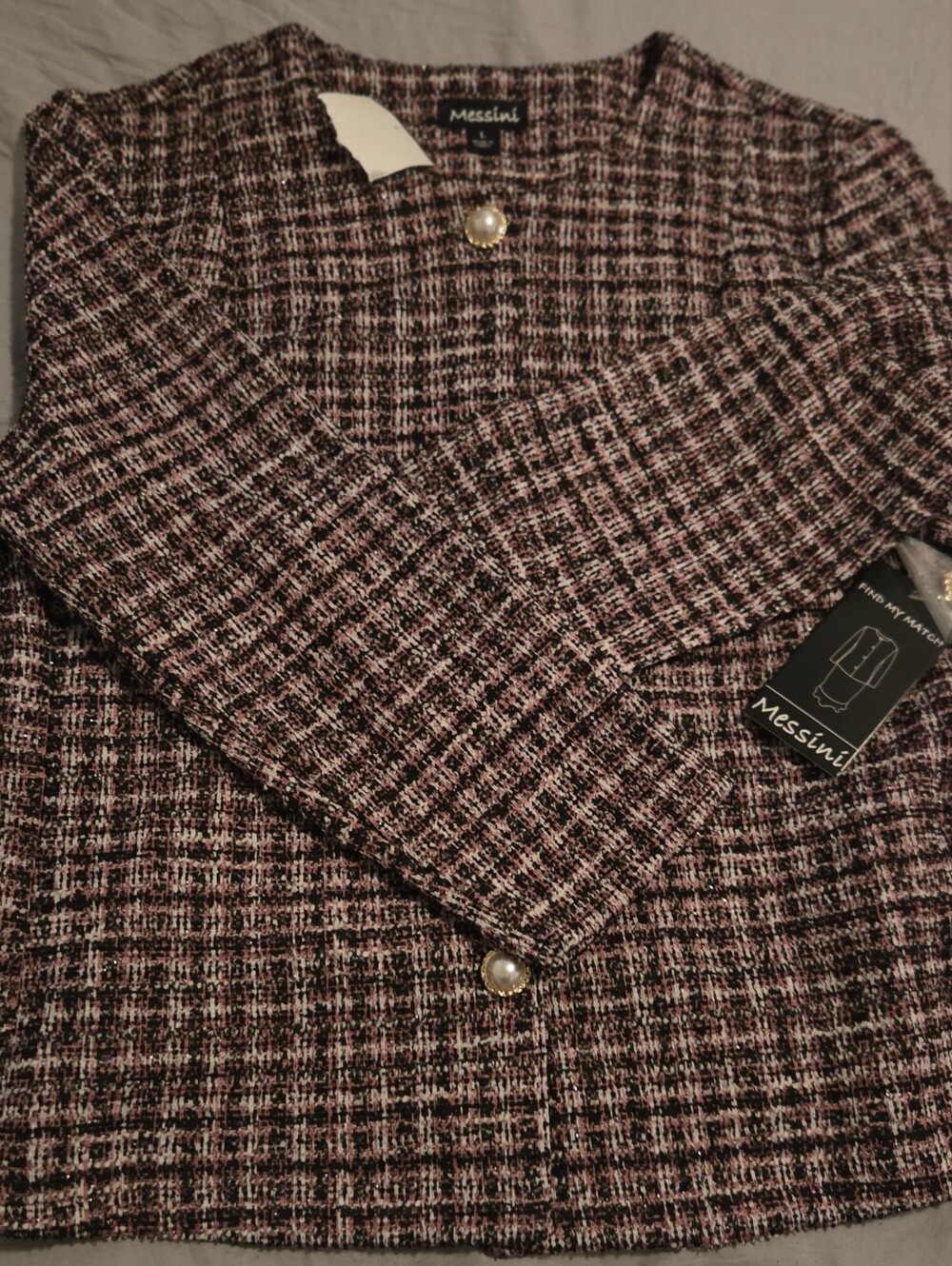 Tweed Blazer Jacket in Black and Pink
